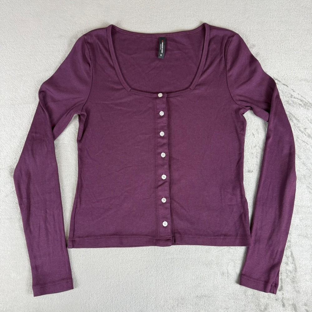 American Giant Luxe Rib Square Neck Cardigan Womens Small Purple Modal USA NWOT